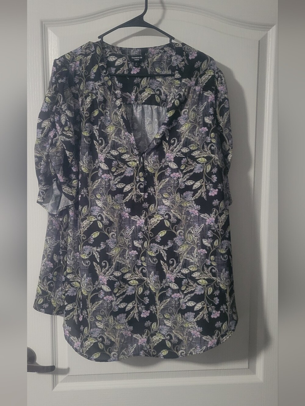 Torrid Black and Purple Floral Blouse